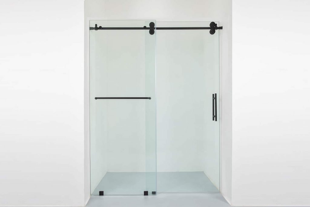 48inch by 76inch AS029MB104876 matte black double wheel sliding shower door