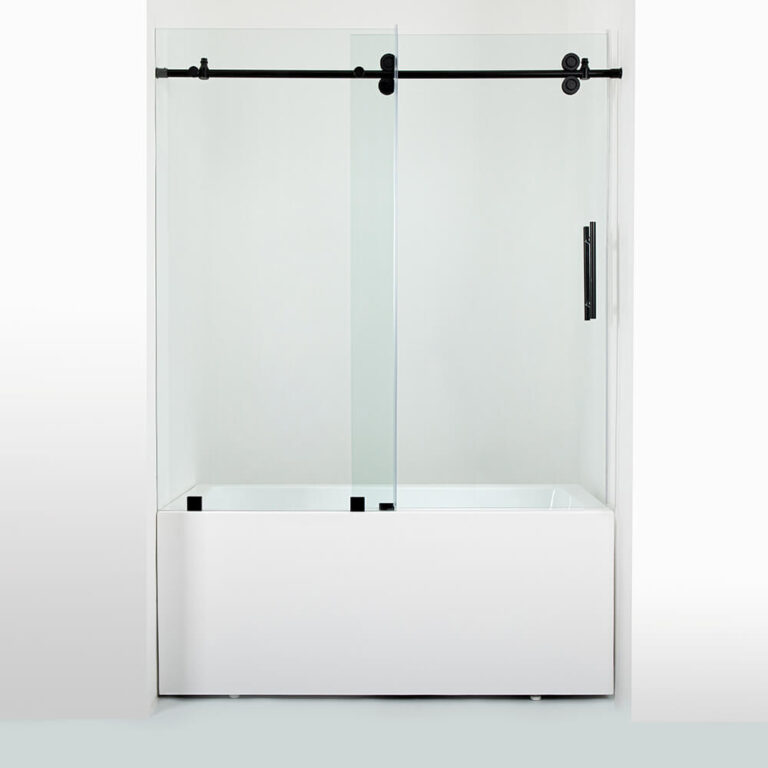 1 Bath tub Frameless sliding shower doors Matte Black APISGLASS (8)