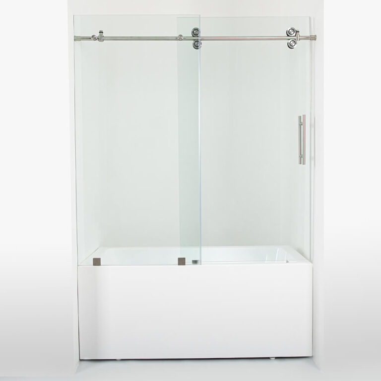 2 Bath tub Frameless sliding shower doors Brushed Nickel APISGLASS (1)