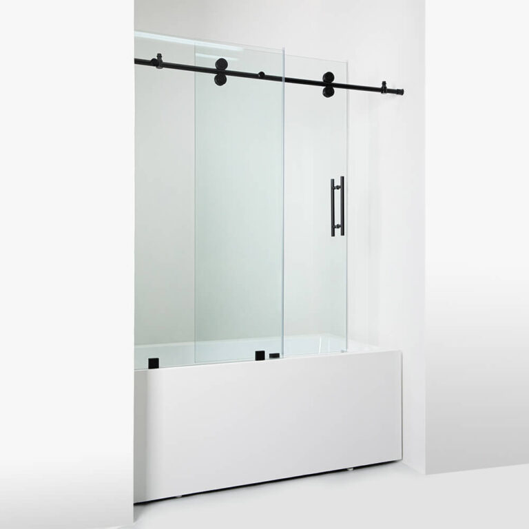 Bath tub Frameless sliding shower doors Matte Black APISGLASS (9)