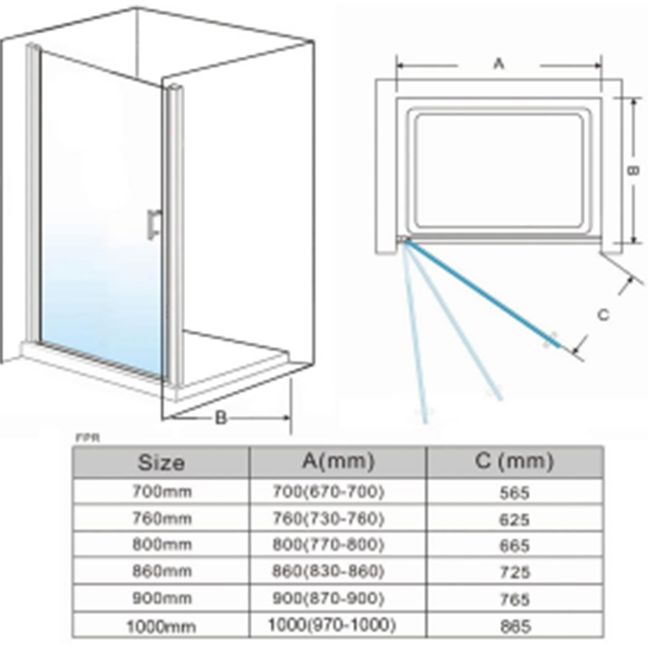 Single Frameless Pivot Hinge Shower Door